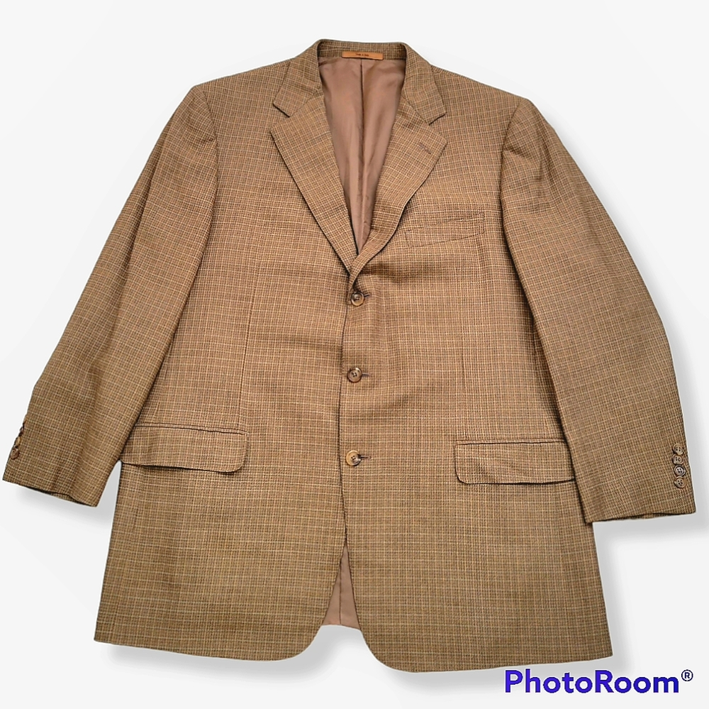 Ermenegildo Zegna Brown Wool Silk Tartan micro plaid Men Blazer jacket Size 48R